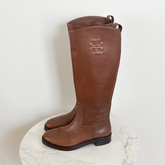 NEW Tory Burch Logo The Riding Boots in Palissandro Leather Size 6 - Picture 5 of 9
